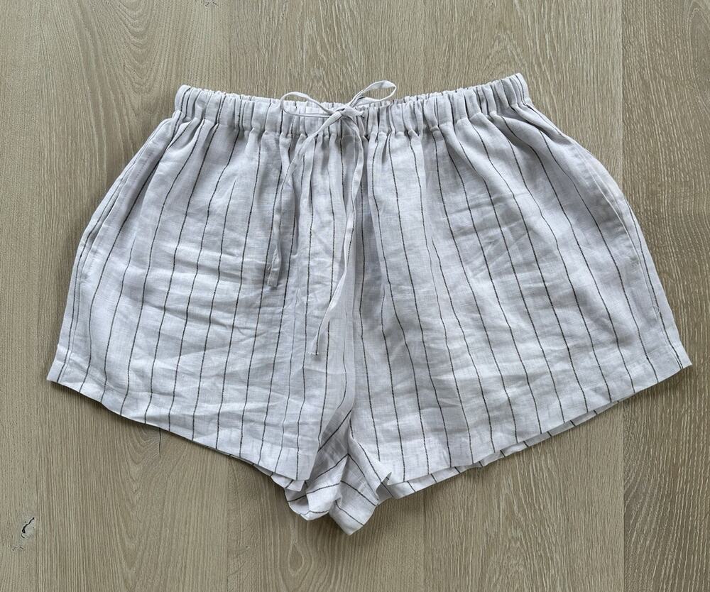 ELCE Swim Womens Shorts Linen Striped Pull On Pockets Ties